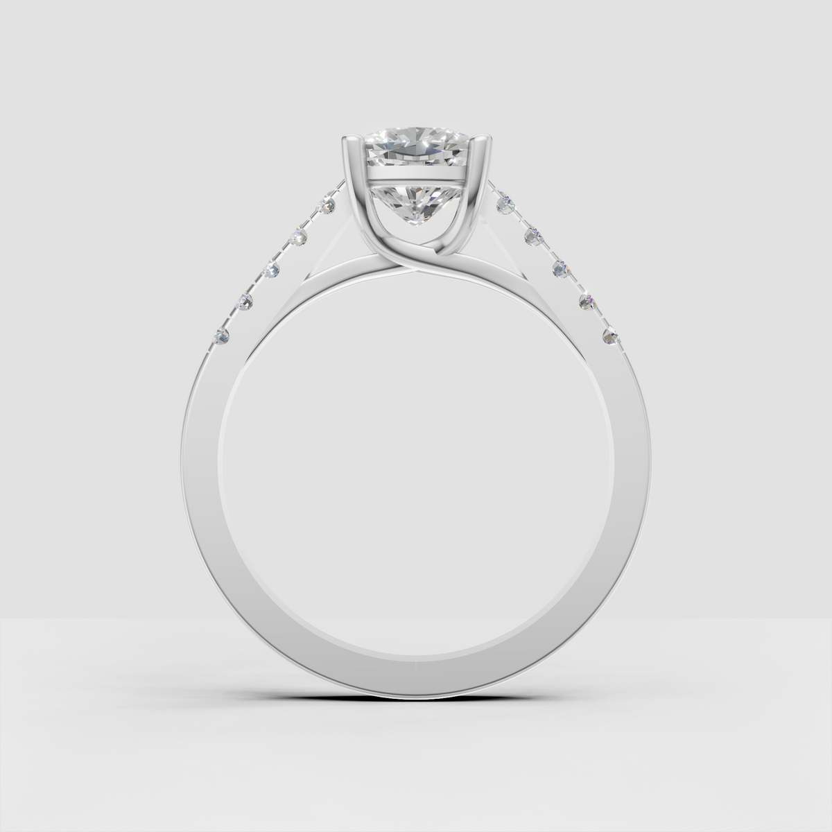 Cushion cut diamond engagement ring with polished yellow gold band