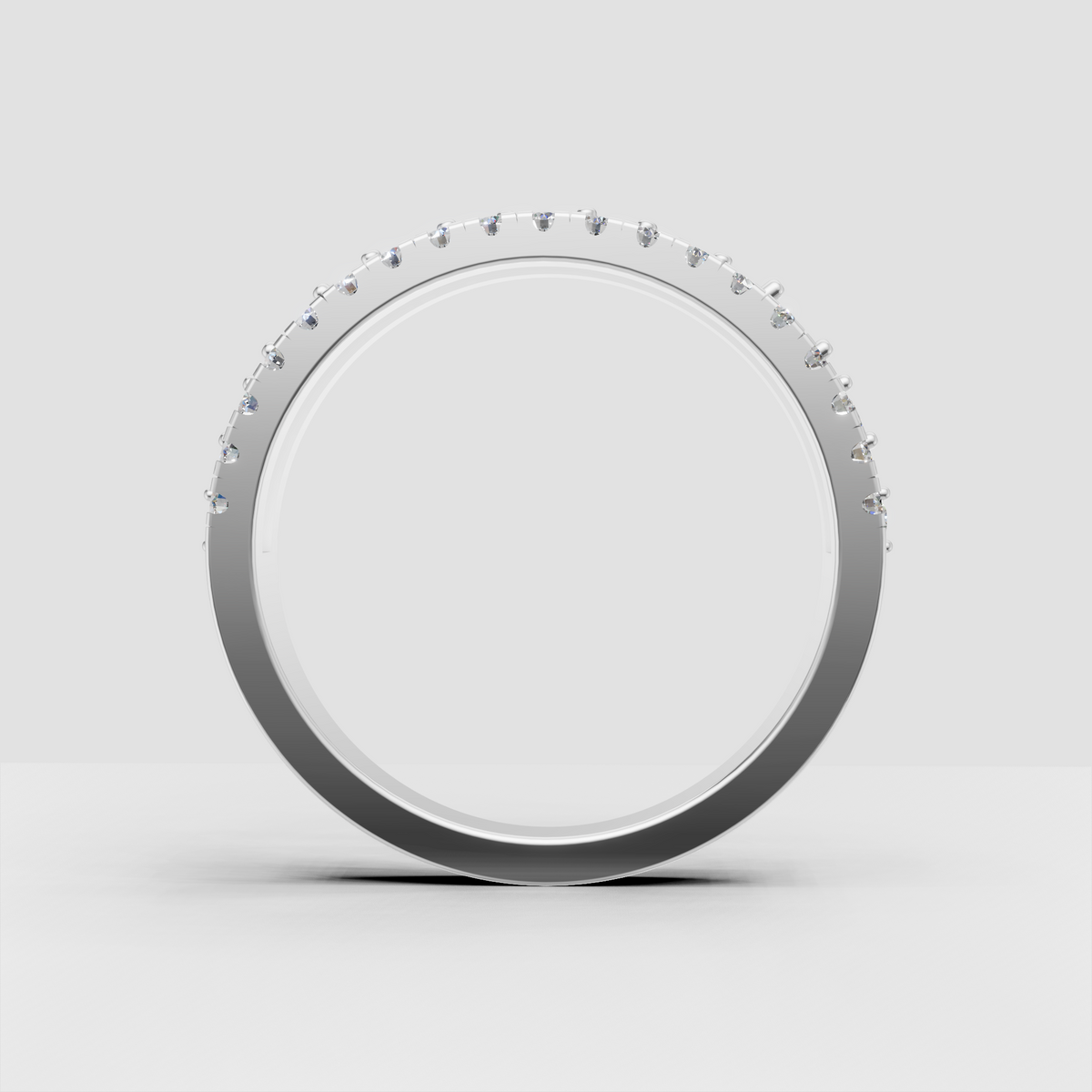 Wide diamond band featuring an elegant interwoven center row