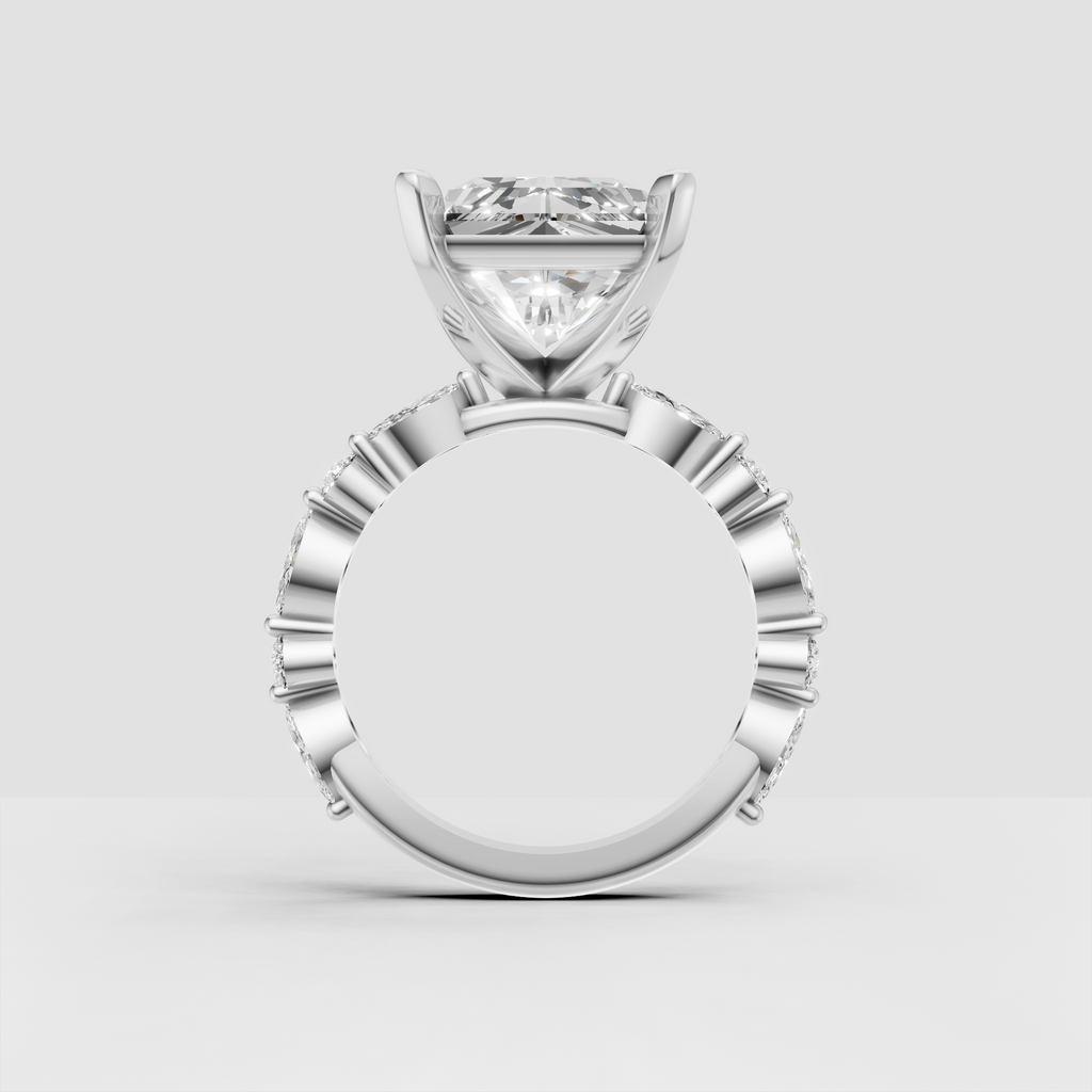 Radiant diamond engagement ring shown in polished yellow gold from front view