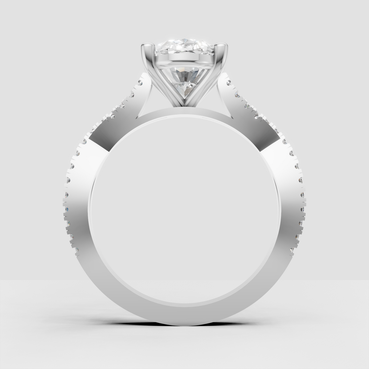 Polished yellow gold oval Diamond ring with four-prong setting