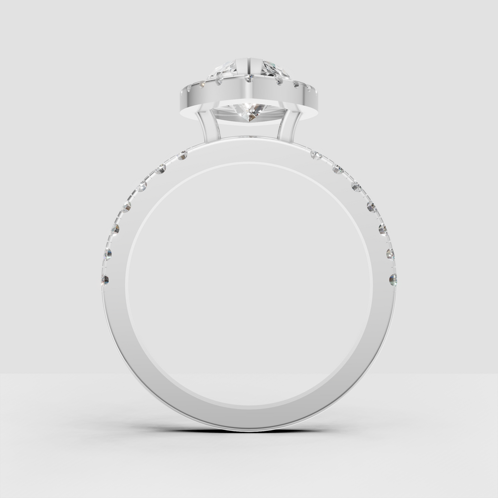 Luxury marquise diamond halo ring with a slender pavé-set band.