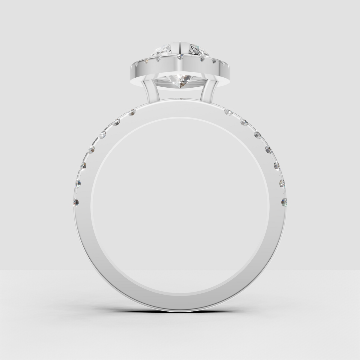 Luxury marquise diamond halo ring with a slender pavé-set band.