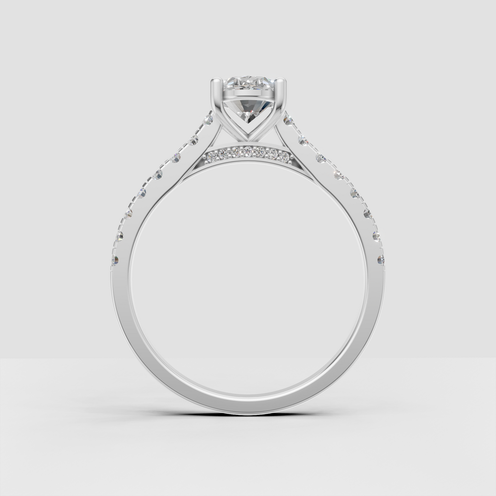 Oval cut diamond ring with detailed diamond band