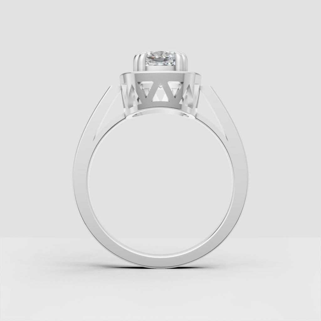 Yellow gold halo engagement ring with pavé shoulders