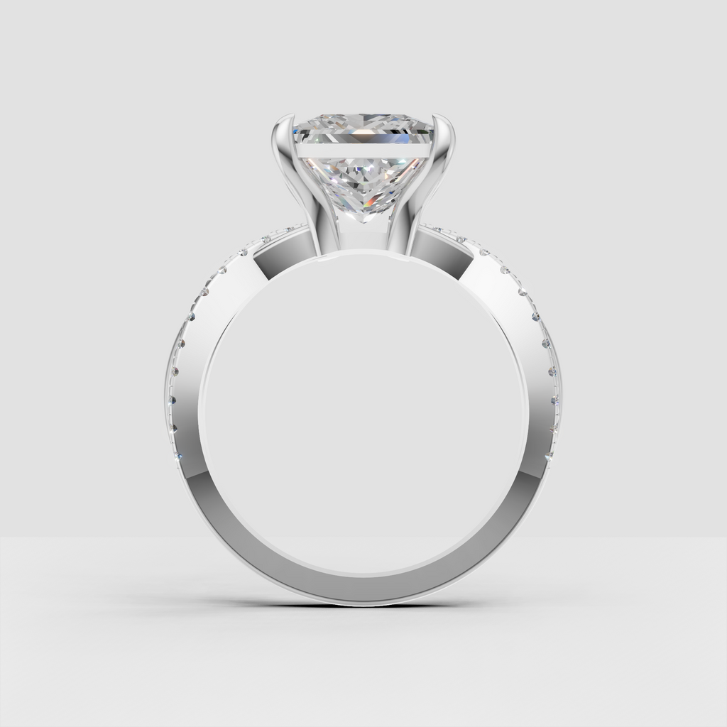 Square diamond engagement ring with pavé accent stones on the shoulders