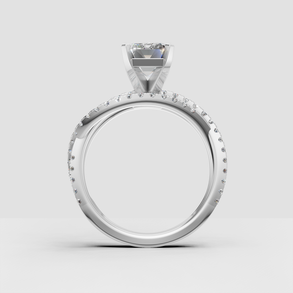 Luxury step-cut diamond engagement ring with pavé split shank