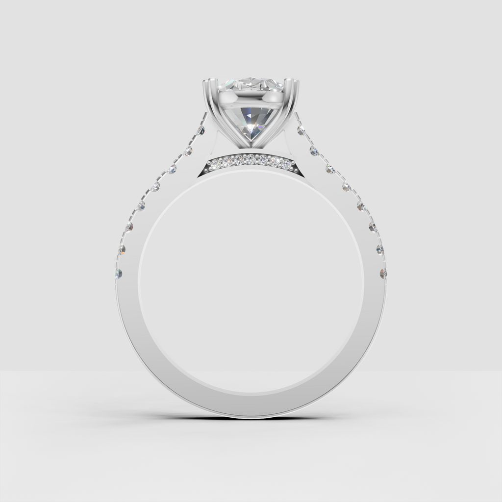 Luxury oval diamond engagement ring with cathedral-style profile