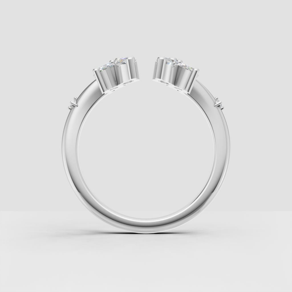 Polished gold marquise and round diamond open gap ring