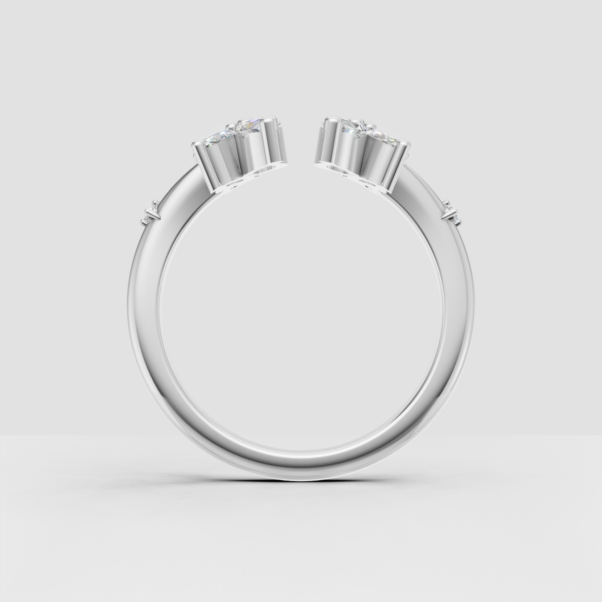 Polished gold marquise and round diamond open gap ring