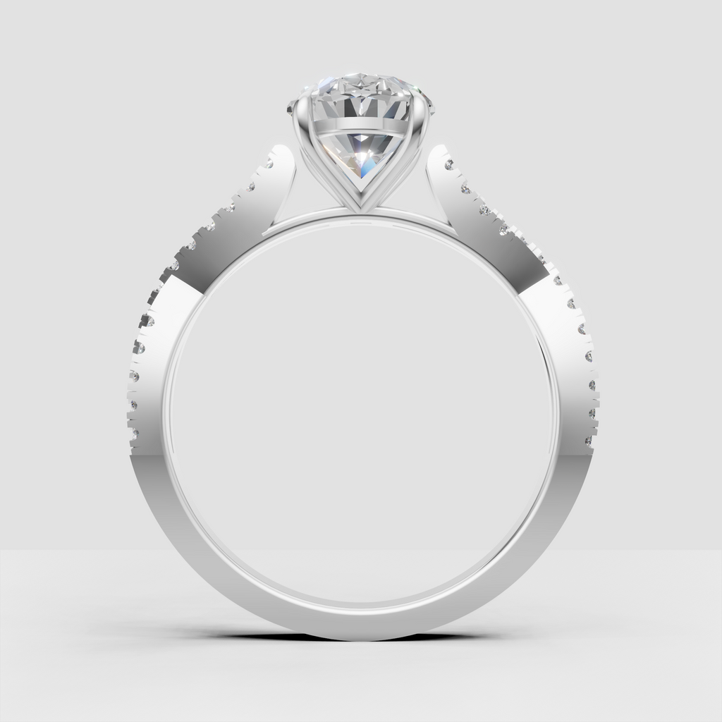 Pear diamond engagement ring with open gallery and split shank