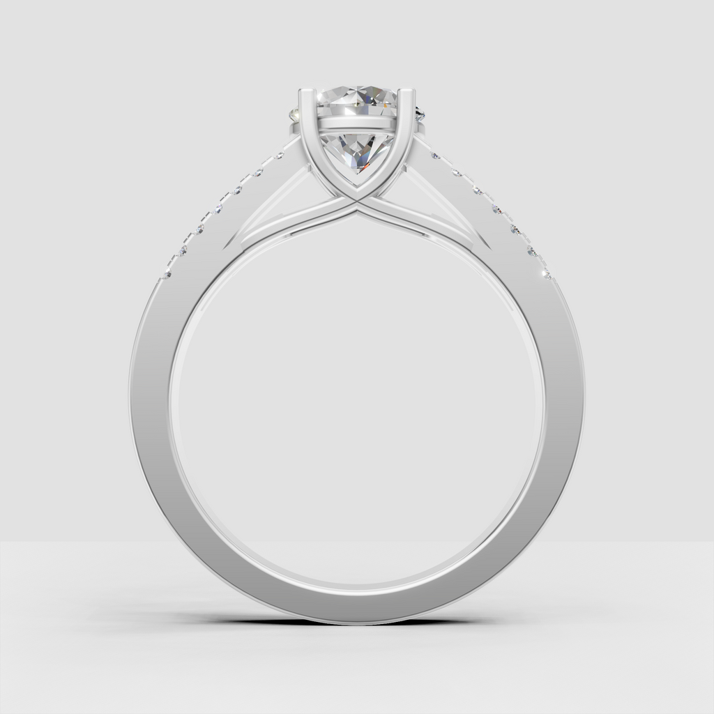 Round Diamond solitaire ring with double rows of pavé-set side stones