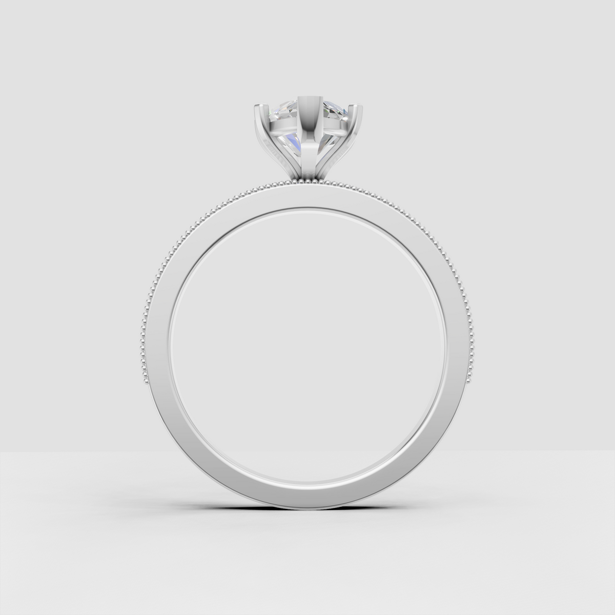 Elegant marquise diamond engagement ring with beaded milgrain borders