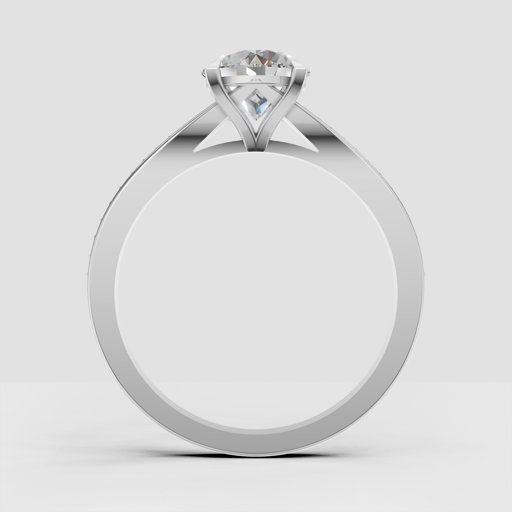 Round diamond ring with continuous pave shoulder stones