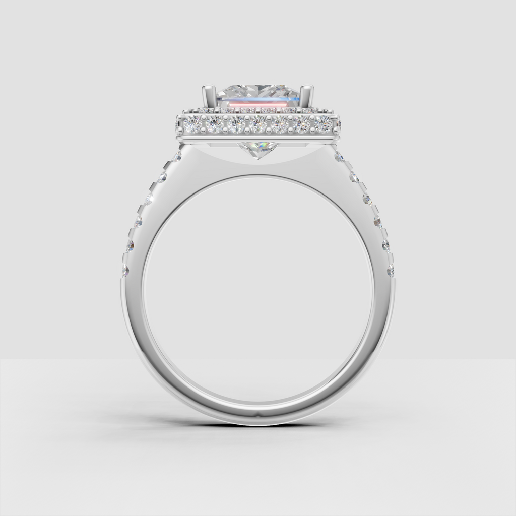 Vintage inspired princess diamond double halo ring