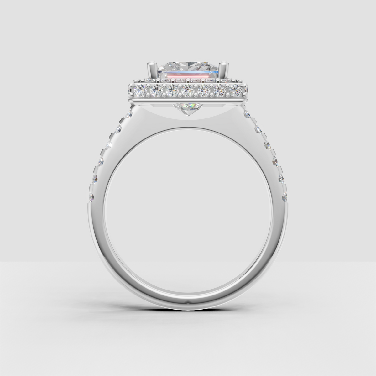 Vintage inspired princess diamond double halo ring