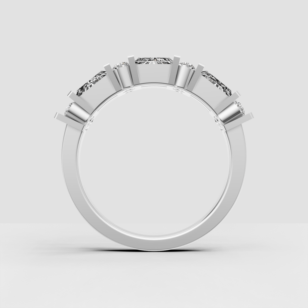 Baguette and round diamond stacking band in polished gold-tone metal