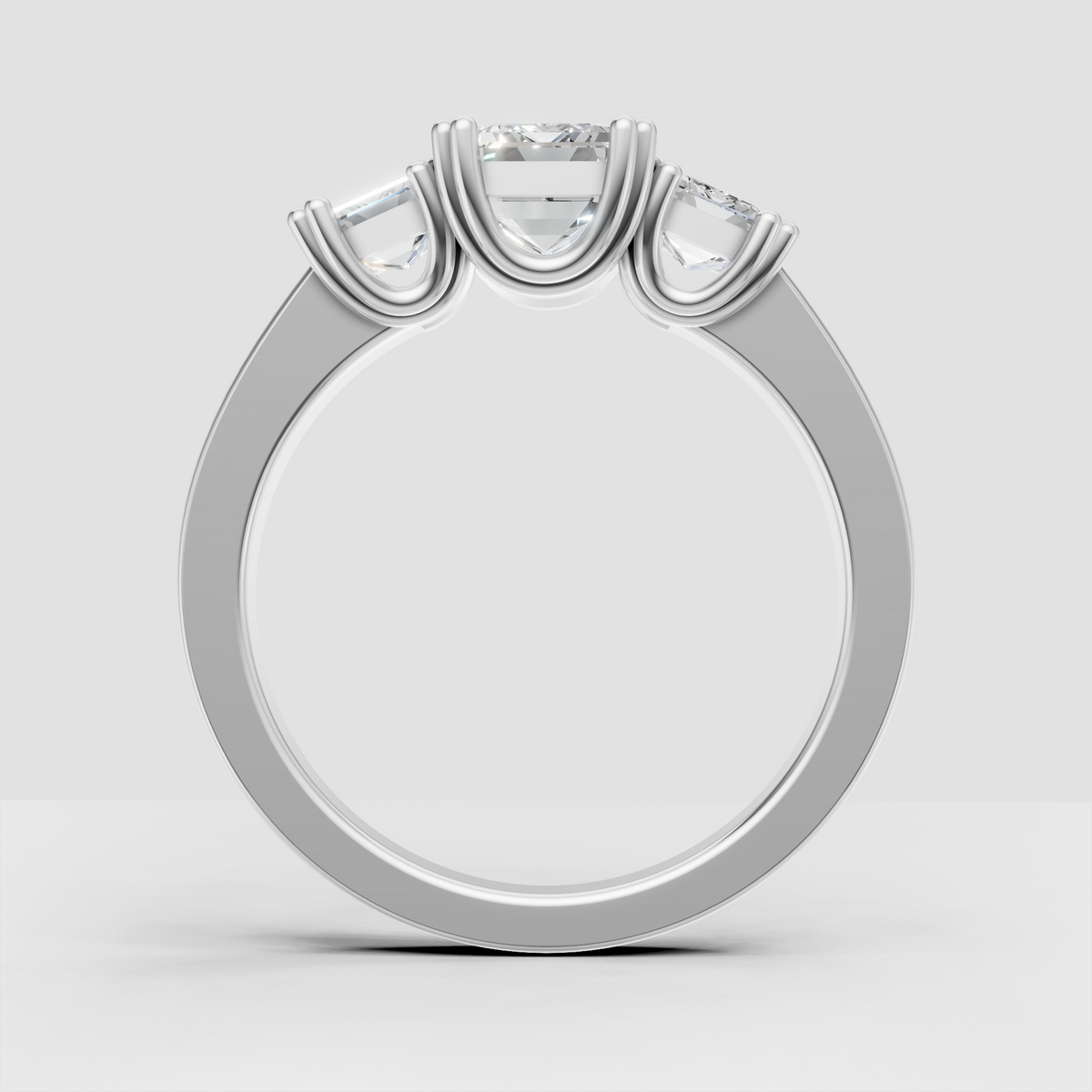 Emerald cut Diamond bridal ring with sculpted prongs