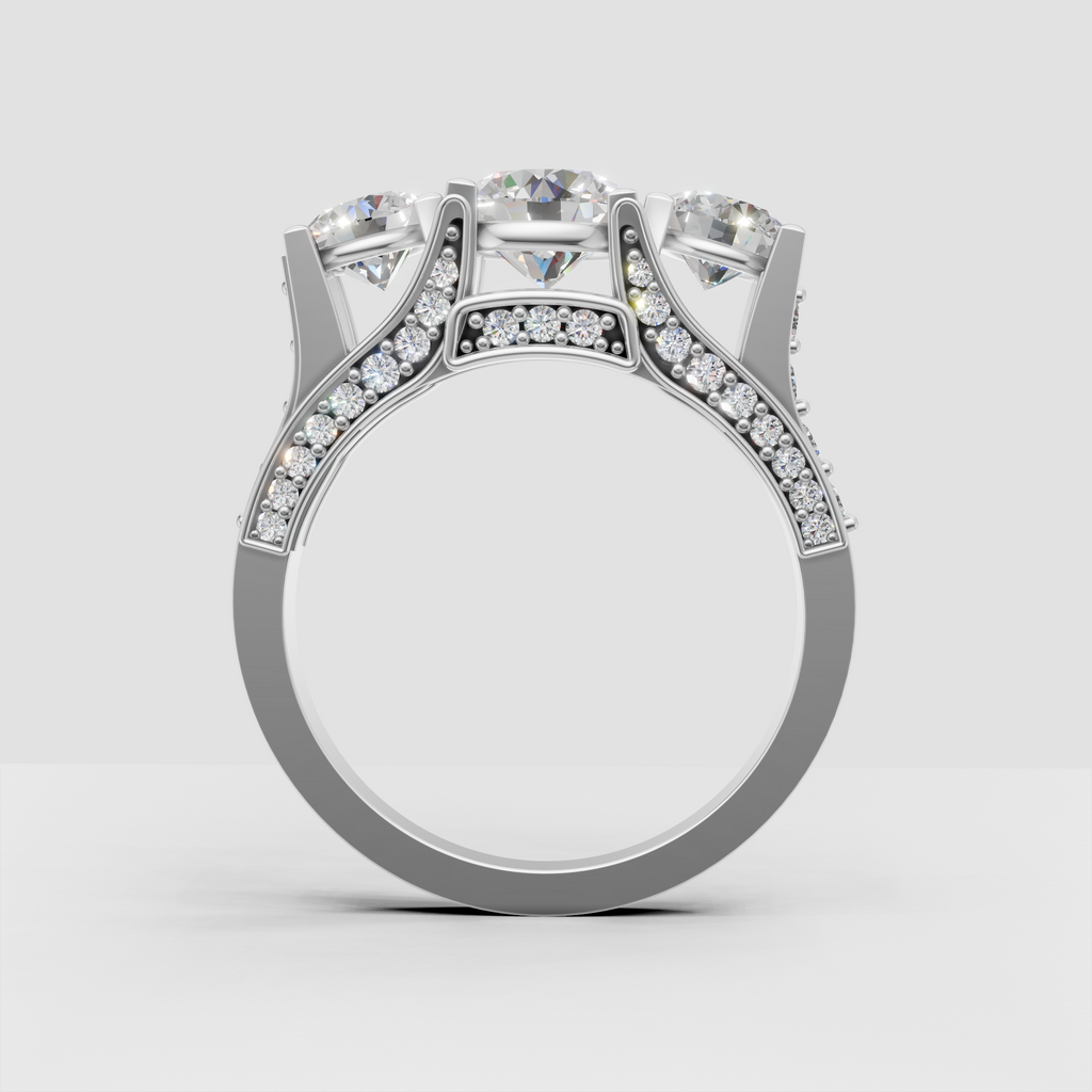 Round Diamond engagement ring featuring a three-stone pavé design
