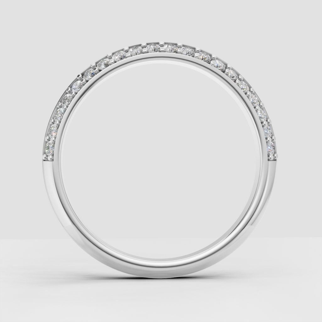 Curved round diamond stacking ring in 14K gold