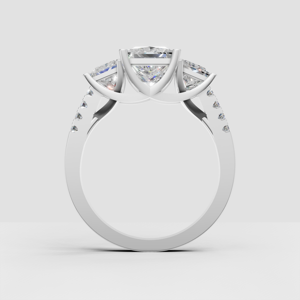 Princess diamond engagement ring with prong set side stones