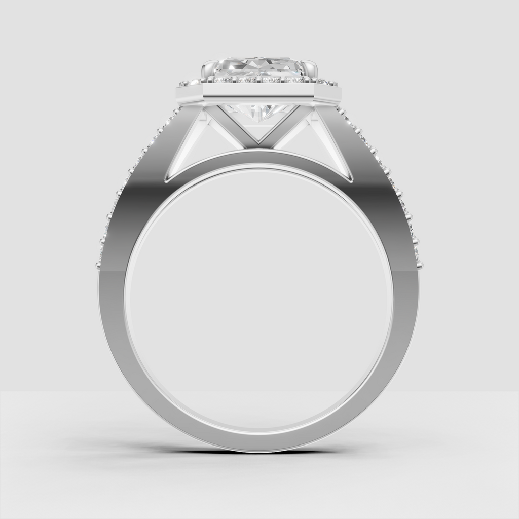 Cathedral radiant diamond ring with pave-set split shoulders