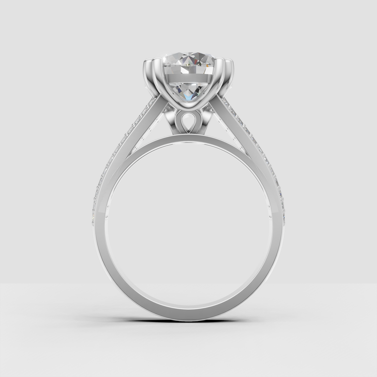 Yellow gold anniversary ring with round diamond and pavé shank