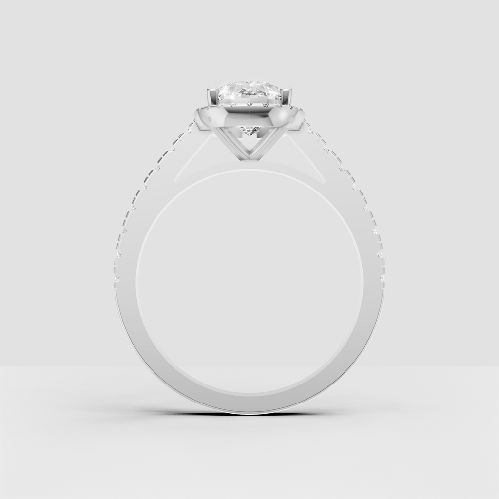 Pear cut center diamond ring with classic halo setting