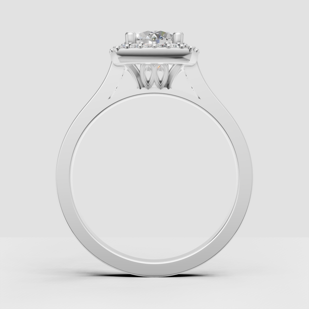 Minimalist-inspired round diamond halo engagement ring