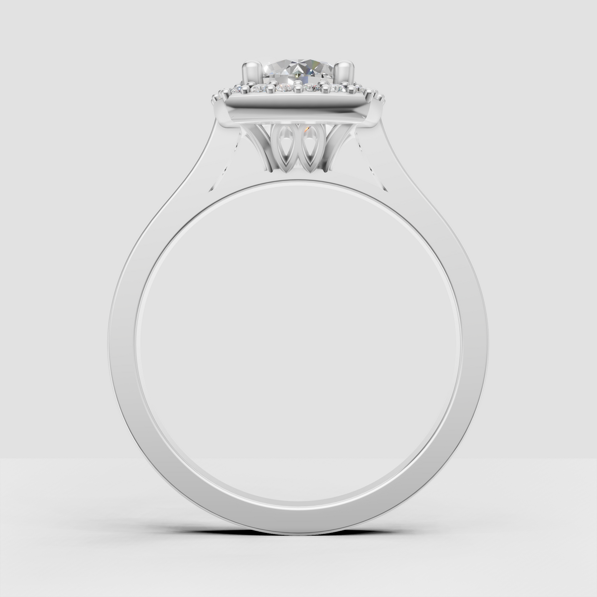 Minimalist-inspired round diamond halo engagement ring