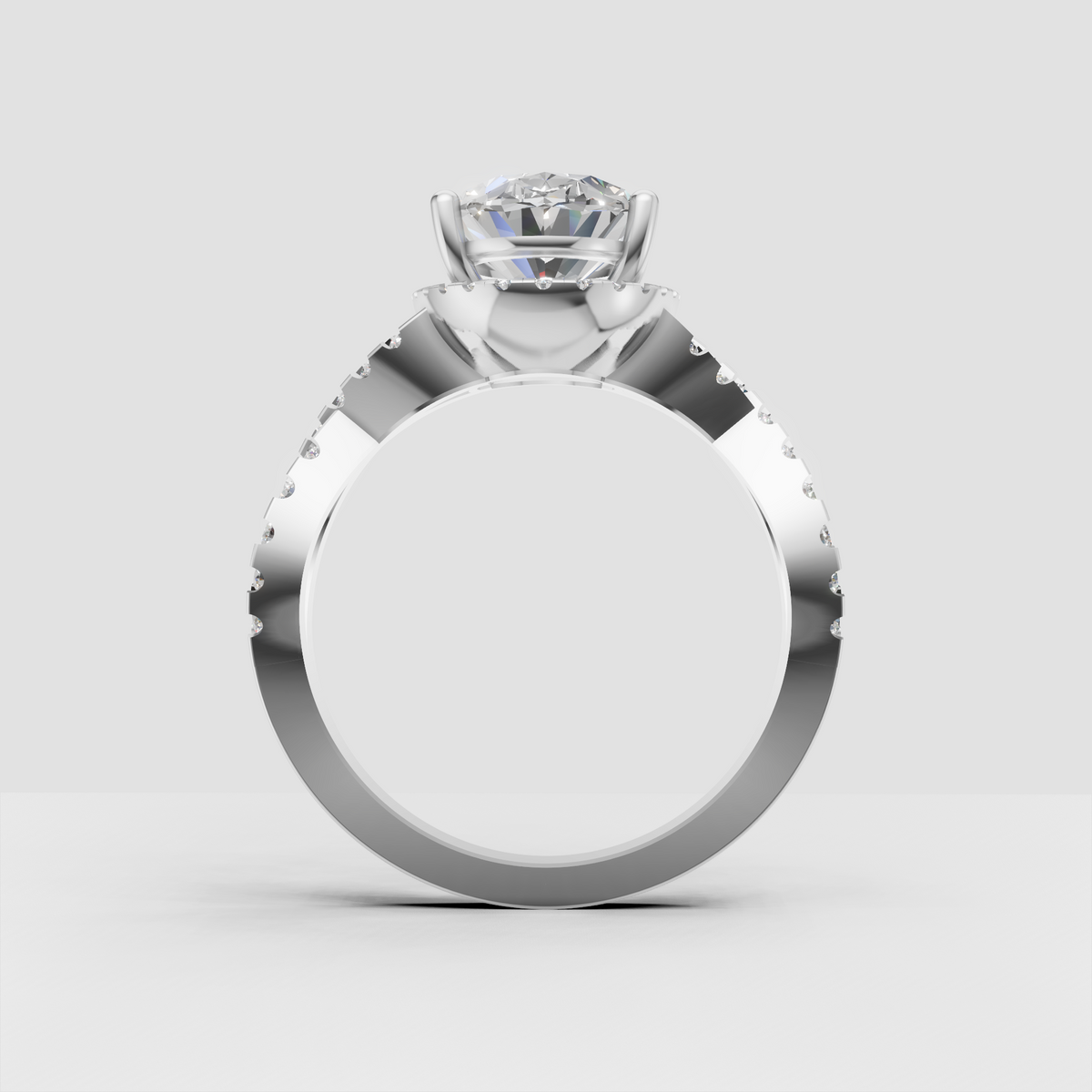 Split-shank oval Diamond engagement ring with cathedral setting