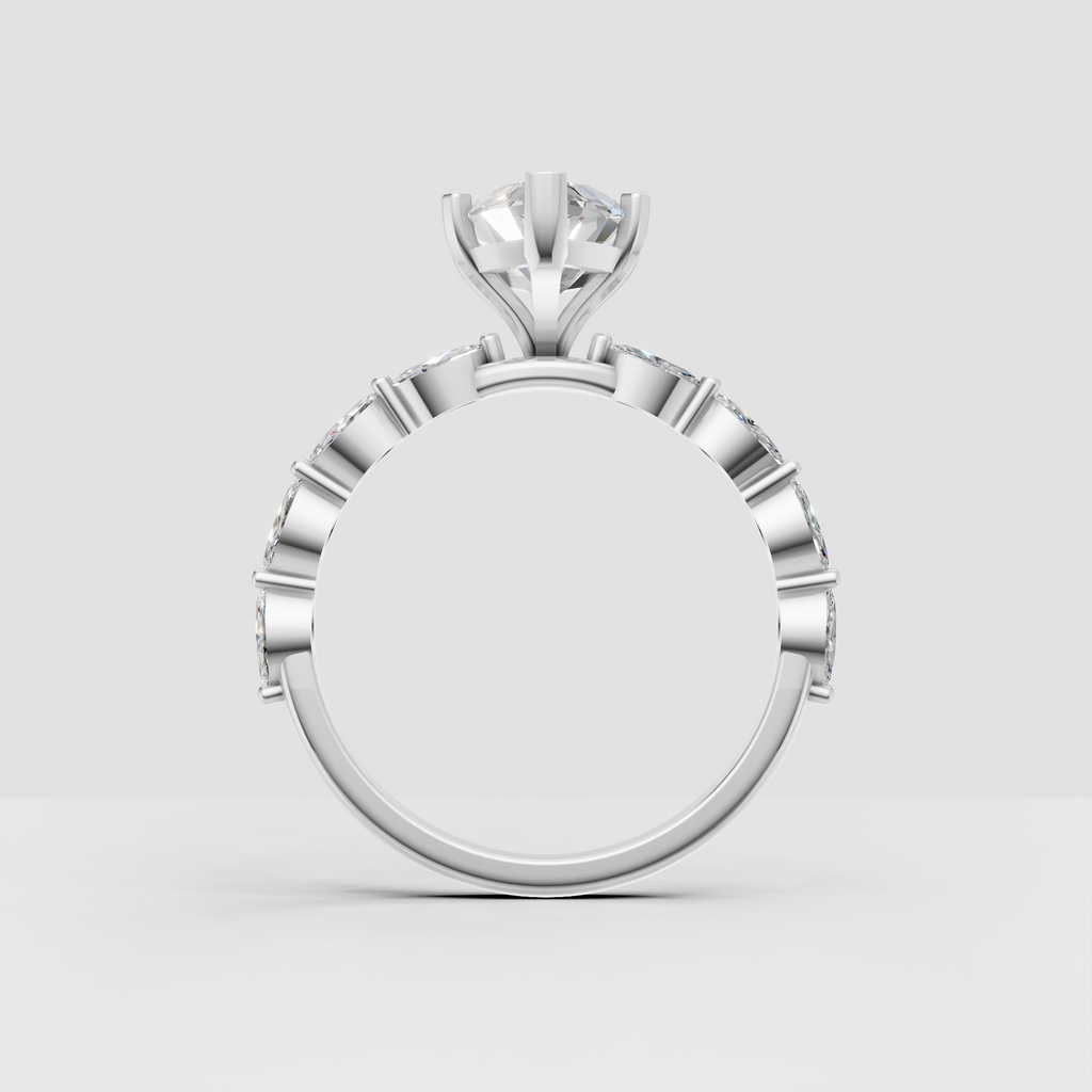 Marquise diamond engagement ring with round side stones