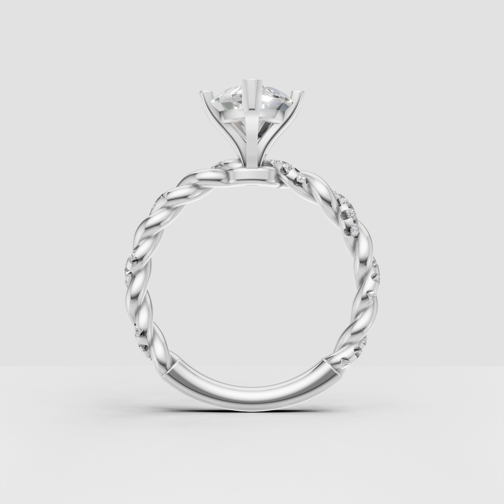 Romantic rose gold engagement ring with elongated marquise diamond