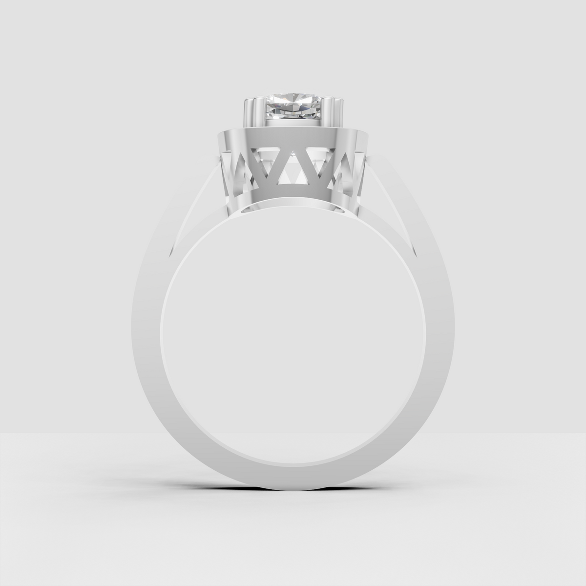 Cushion halo diamond ring with raised prong center setting