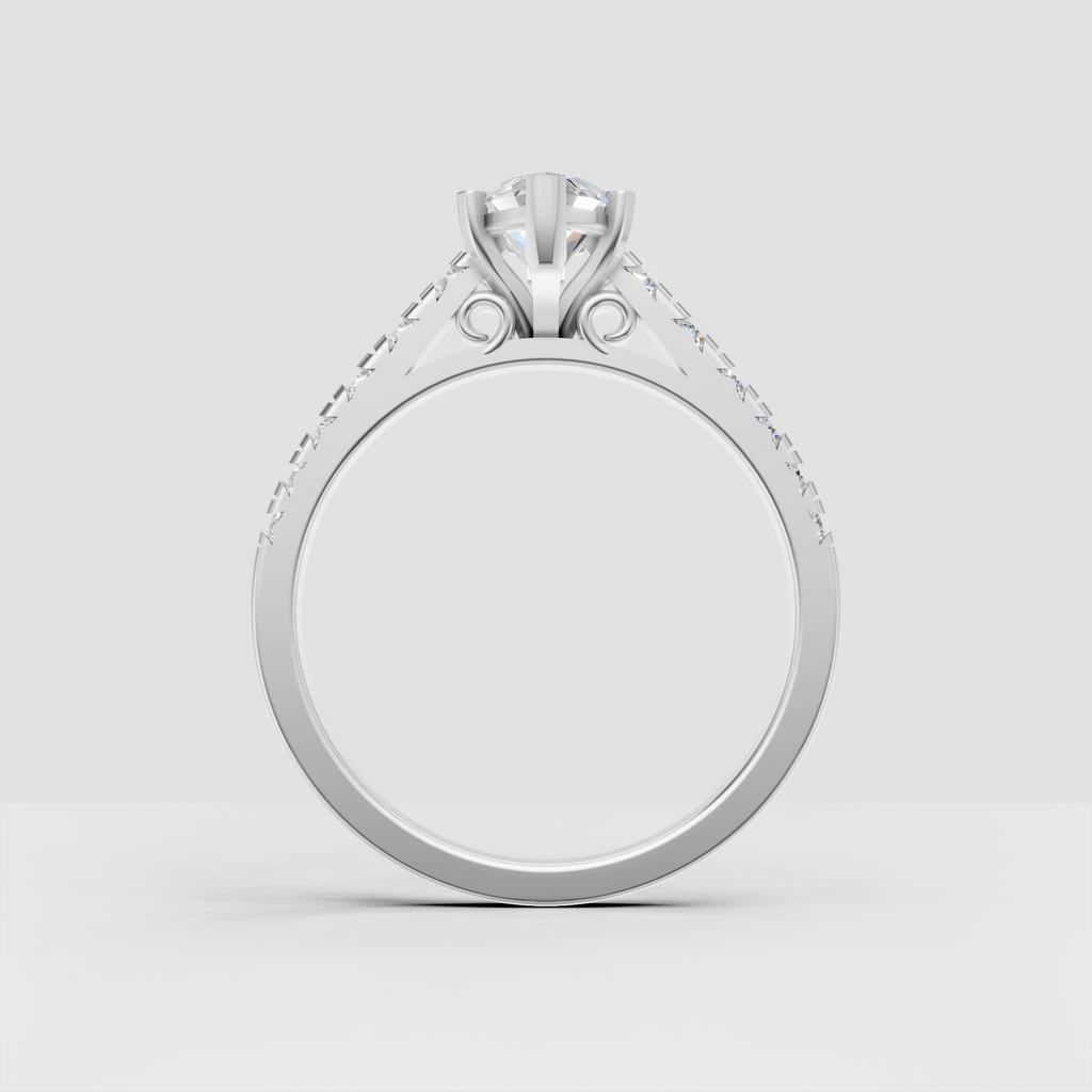 Yellow gold marquise engagement ring with pavé-set side stones