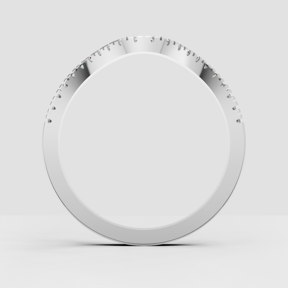 Yellow gold curved pavé ring with continuous round stones