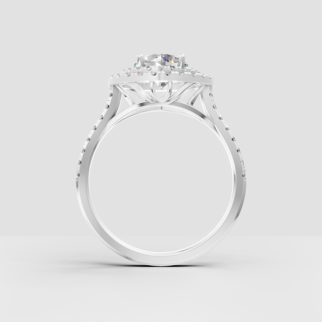 Round diamond engagement ring with pavé set shoulders