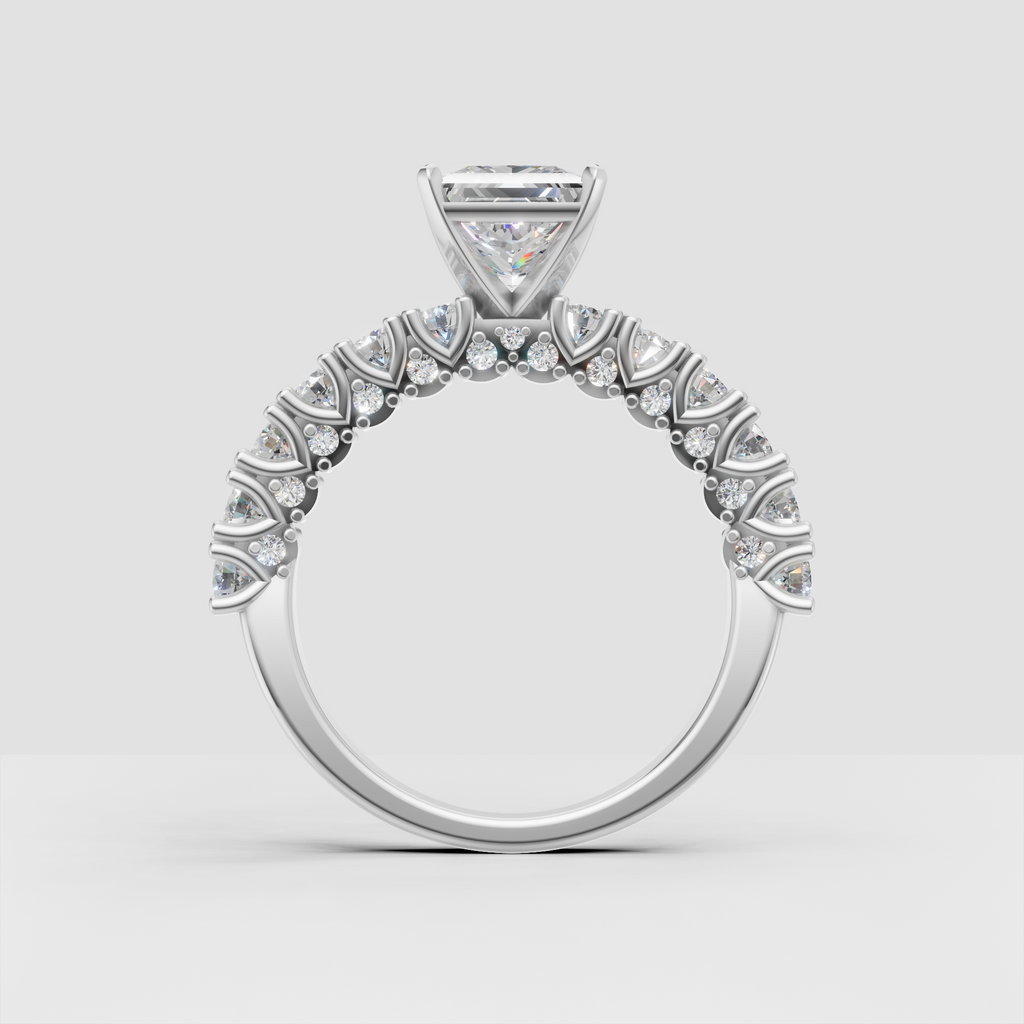Luxury princess diamond ring with ornate bead-accented band
