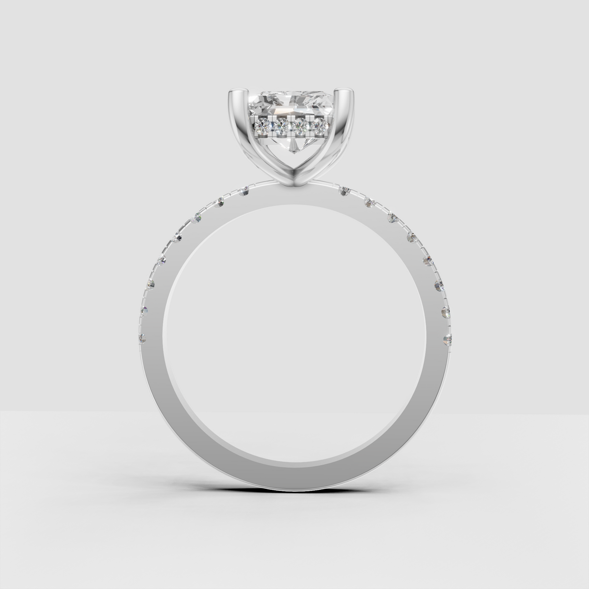 Rectangular radiant diamond ring with yellow gold setting