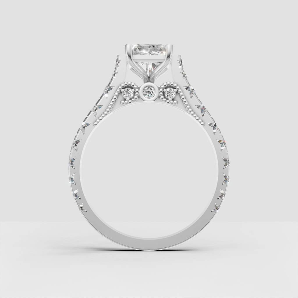 Radiant cut center diamond vintage engagement ring