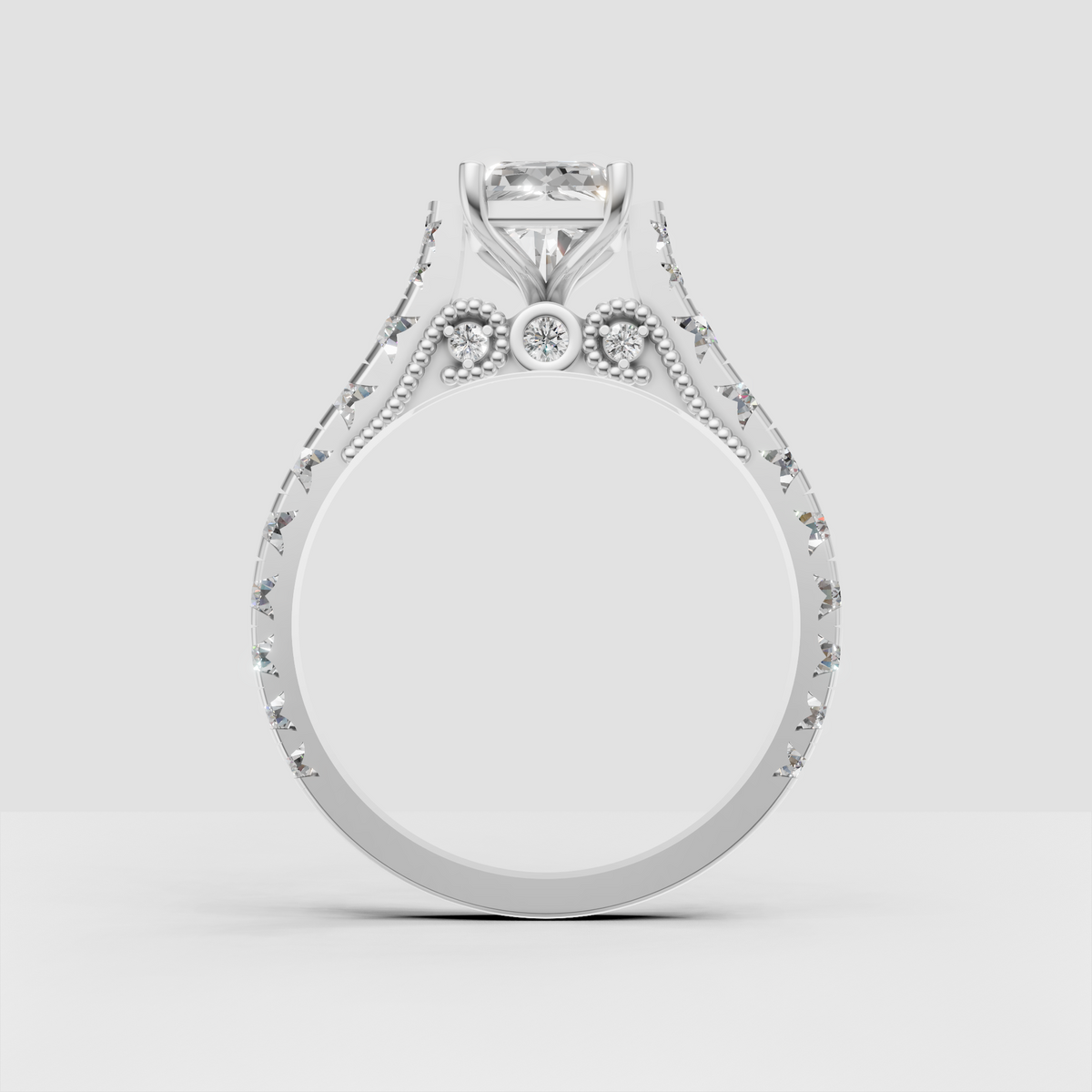 Radiant cut center diamond vintage engagement ring
