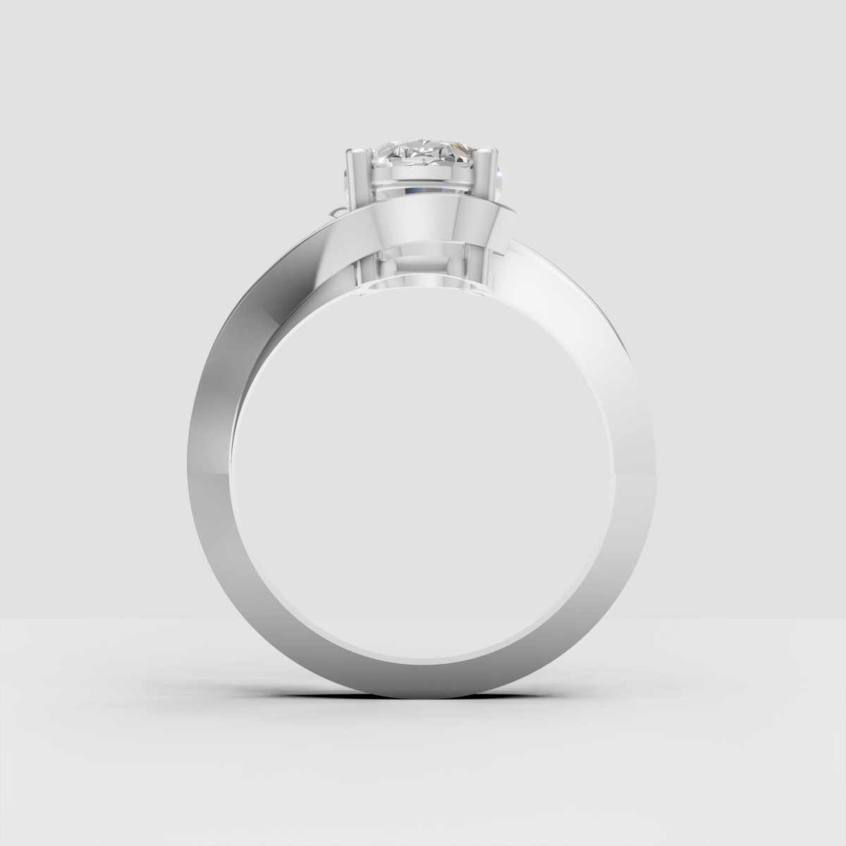 Luxury oval diamond ring with bypass-style shoulders
