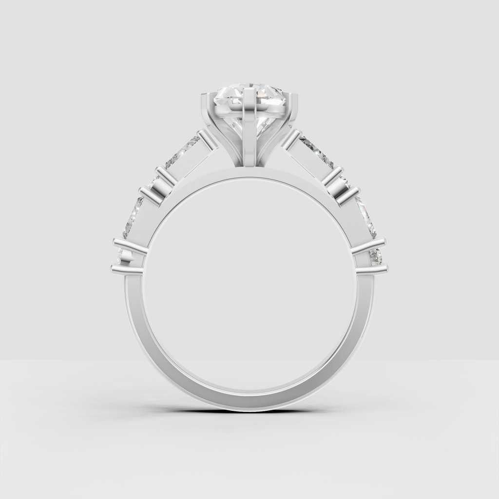 Modern pear diamond engagement ring with brilliant side stones