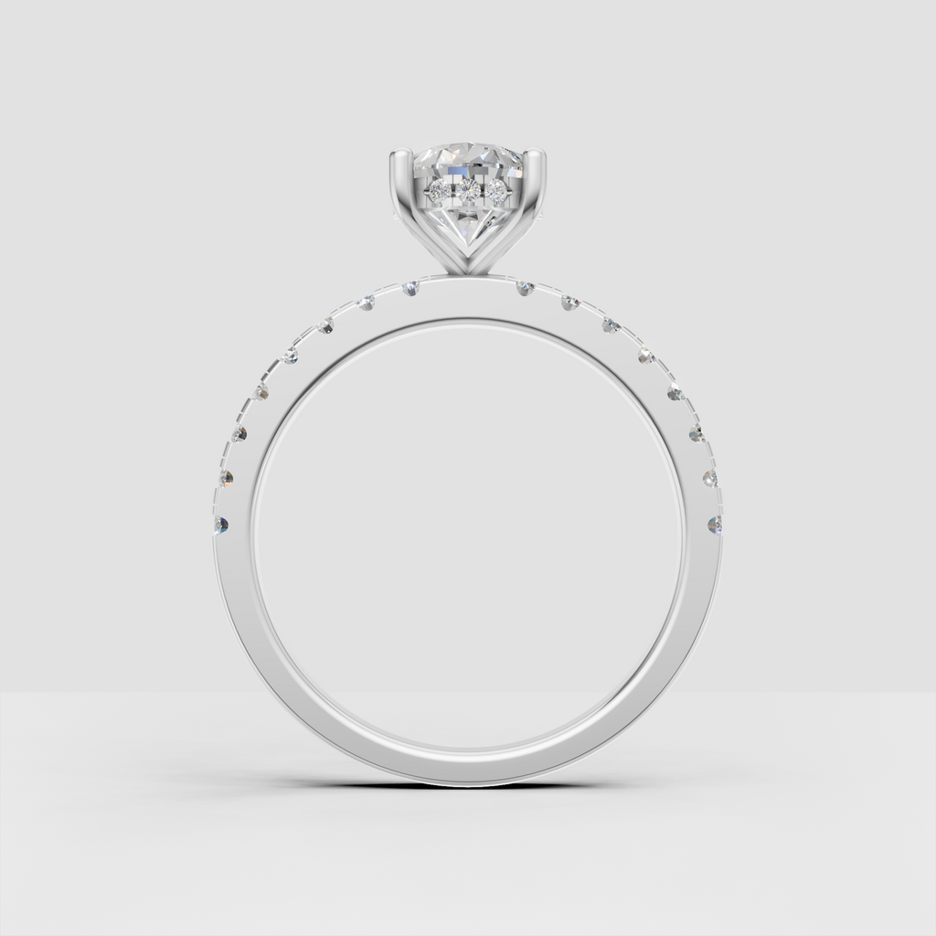 Pear Diamond Hidden Halo Solitaire with Accent Diamond Engagement Ring