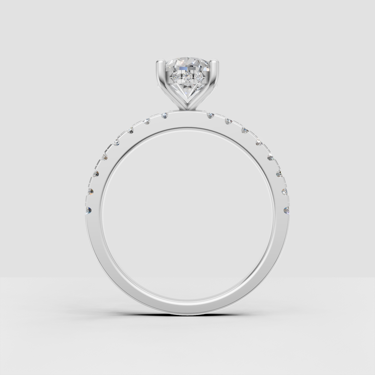Pear Diamond Hidden Halo Solitaire with Accent Diamond Engagement Ring