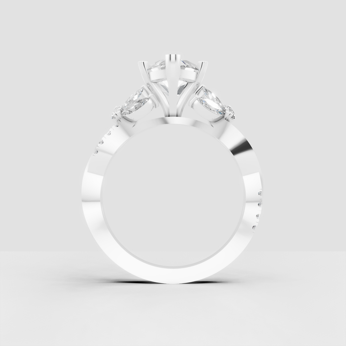 Modern marquise diamond engagement ring with detailed side stones