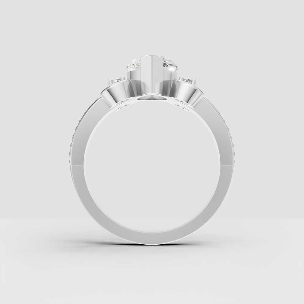 Marquise cut engagement ring with round side accent stones