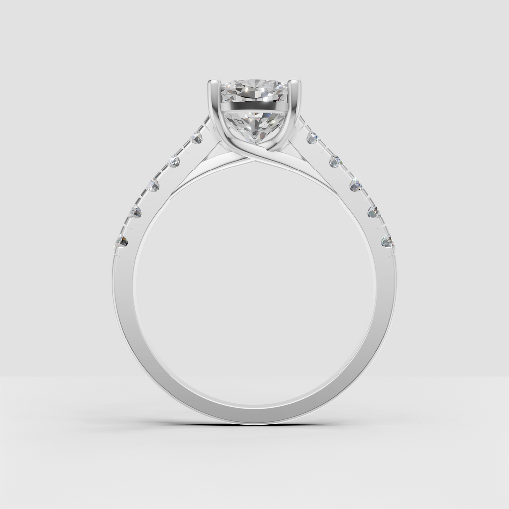 Cushion diamond ring featuring a four-prong solitaire setting