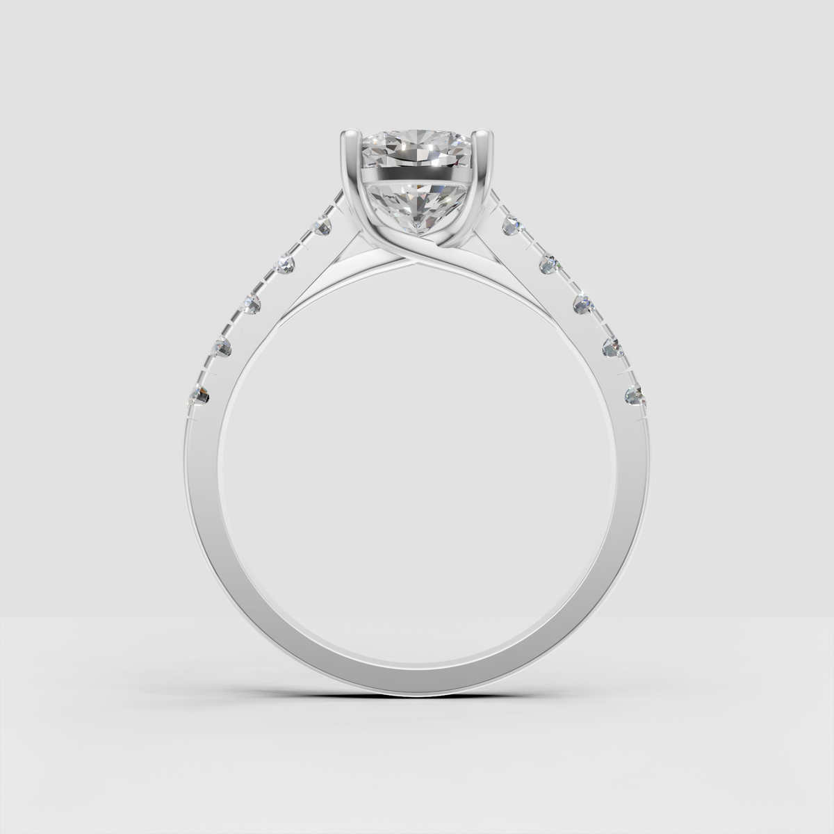Cushion diamond ring featuring a four-prong solitaire setting