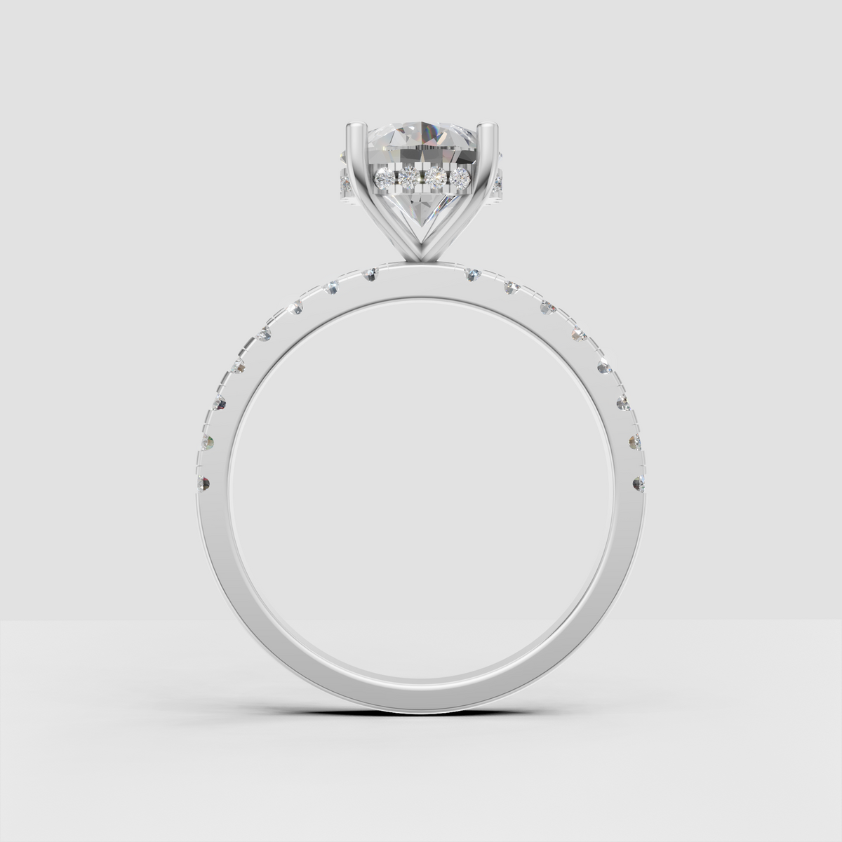 Classic yellow gold pear diamond engagement ring side view