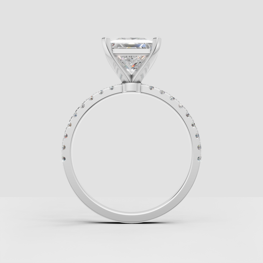 Princess cut diamond solitaire engagement ring viewed from the front